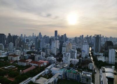 City skyline view at sunset