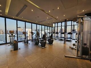 Modern gym with city view