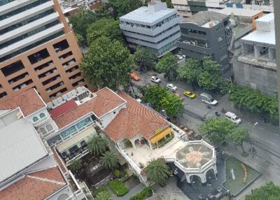 View of city buildings and streets from above