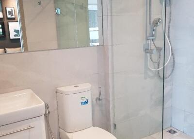 Modern bathroom with shower and toilet