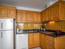 Modern kitchen with wooden cabinets and stainless steel appliances