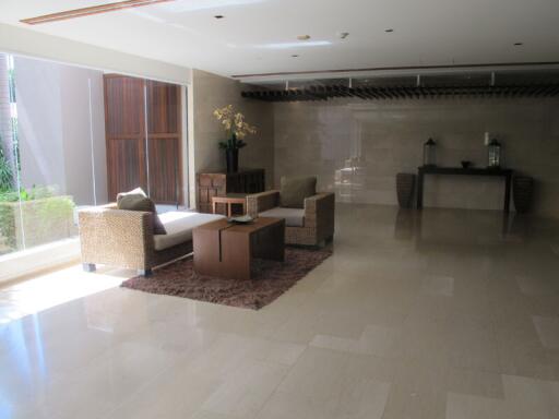 Spacious building lobby with seating area