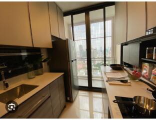 Modern kitchen with city view