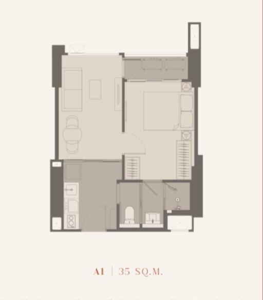 Floor plan of a 35 square meter apartment