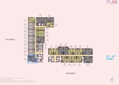 Floor plan of the 12th to 16th floor in Building A and Building B