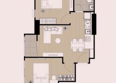 2-bedroom floor plan, 52.50 square meters