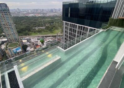 Rooftop pool with cityscape view