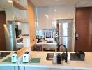 Modern kitchen with stainless steel appliances and clean countertop