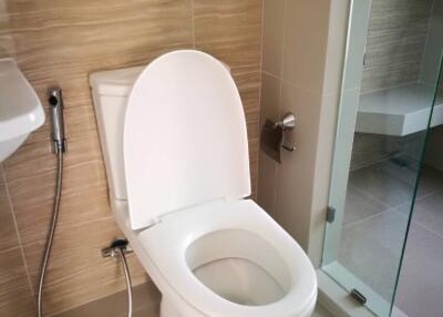 Modern bathroom with toilet and bidet sprayer