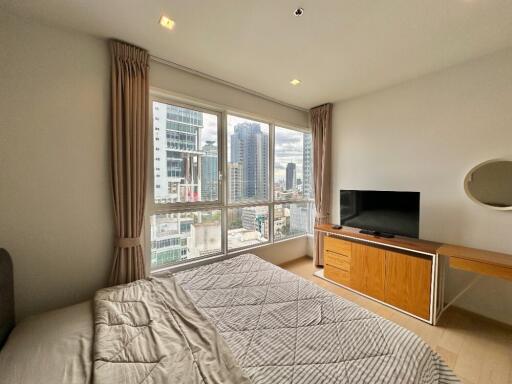 Modern bedroom with large window view