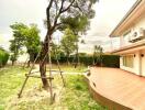 Backyard with trees and patio