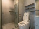 Modern bathroom with a shower and smart toilet