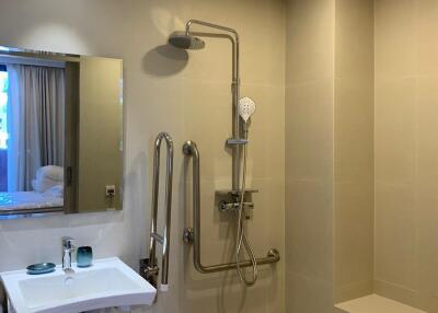 Modern and accessible bathroom with walk-in shower