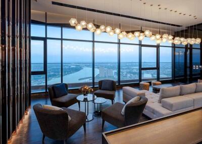 Luxurious modern living room with a view of the river