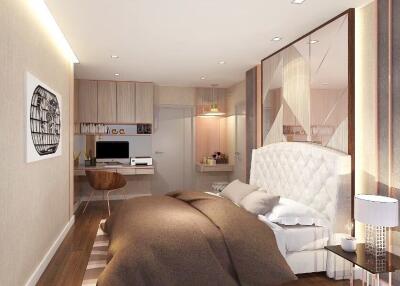 Modern bedroom with desk and chair