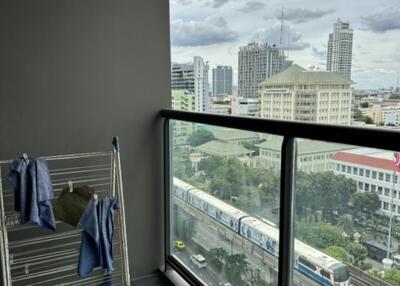 Spacious balcony with city view