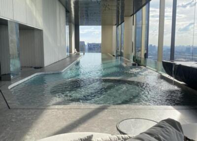 Luxury indoor swimming pool area with a view