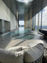 Luxury indoor swimming pool area with a view