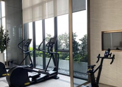 Modern home gym with machines and large windows