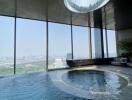 Luxurious indoor pool with city view