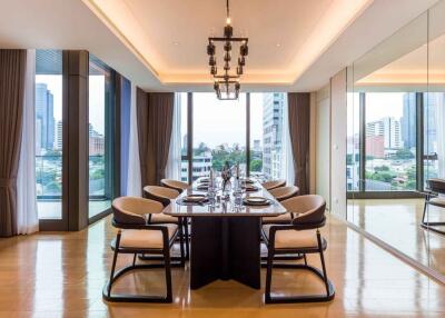 Modern dining room with city view