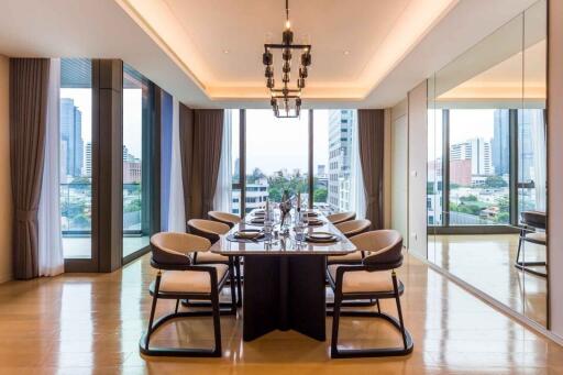 Modern dining room with city view