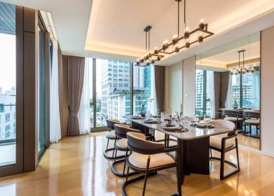 Spacious modern dining room with large windows and city view