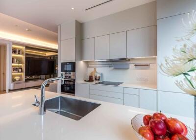 Modern kitchen with integrated appliances and island