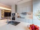 Modern kitchen with integrated appliances and island