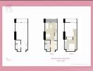 Floor plan showcasing interior work suggestion for 1 bedroom 1 bathroom unit