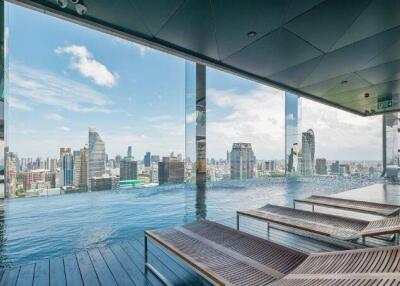 Infinity pool with city skyline view