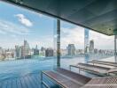 Infinity pool with city skyline view