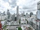 Aerial view of city buildings with cloudy sky