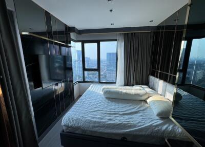 Modern bedroom with city view