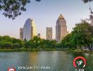 Outdoor view of Benjakitti Park and Lumphini Park with high-rise buildings in the background