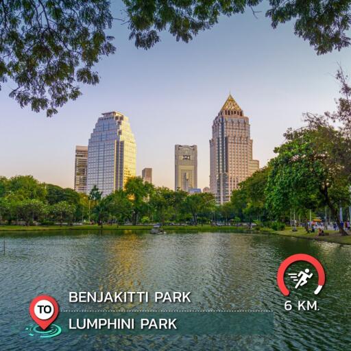 Outdoor view of Benjakitti Park and Lumphini Park with high-rise buildings in the background