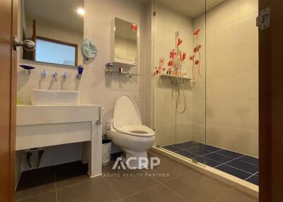 Modern bathroom with shower and toilet