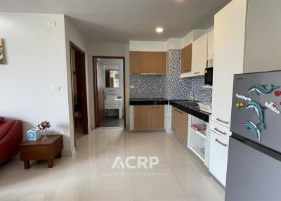 Modern kitchen with adjacent living area