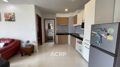 Modern kitchen with adjacent living area