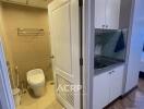 Apartment bathroom and kitchenette view