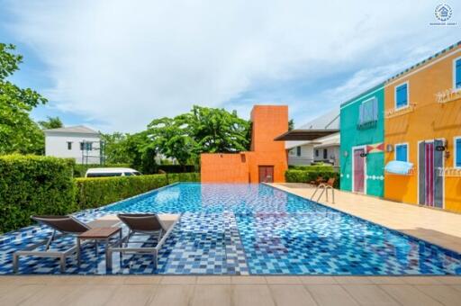 Colorful building with outdoor swimming pool