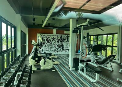 Home Gym with exercise equipment and mirrored wall