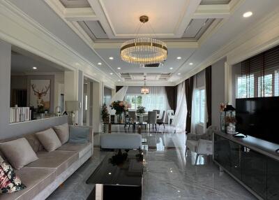 Spacious and elegant living room with modern furnishings