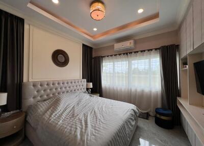 Spacious bedroom with modern decor