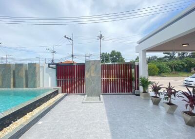 Outdoor patio with swimming pool