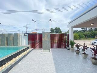 Outdoor patio with swimming pool