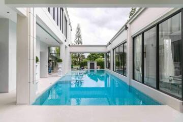 Modern home with a swimming pool in the courtyard