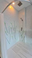 Modern shower with unique wall tile design