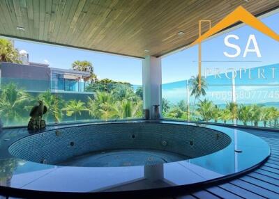 Indoor pool area with view