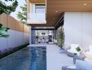 Modern backyard with pool and outdoor seating area